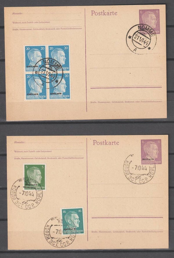 2 Ganzsachen Karten Ostland, P 2 mit Zusatzfrankatur (0726)