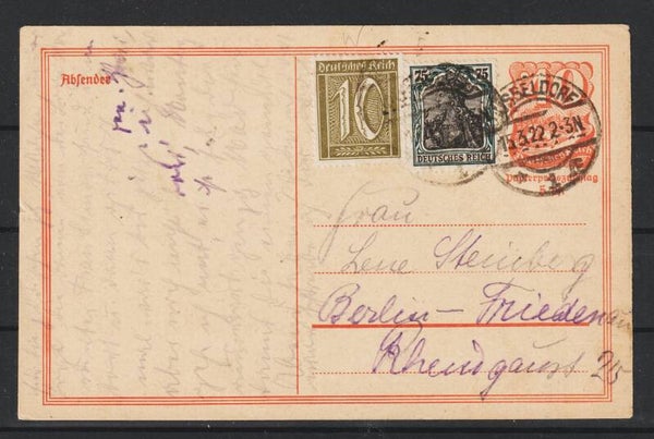 Ganzsache P 141 mit ZuF, DÜSSELDORF  15.3.22  (0732)