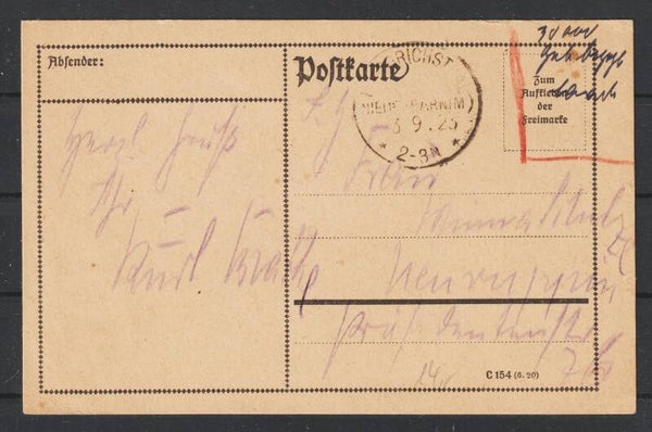 30.000 Mark "Gebühr bezahlt" FRIEDRICHSTHAL NIEDERBARNIM 3.9.23  (0743)