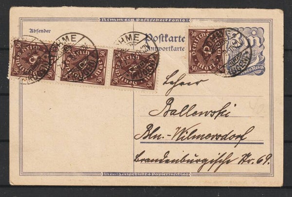 MiNr. 231 b Mehrfachfrankatur auf Postkarte  LOHME (RÜGEN)  (0747)