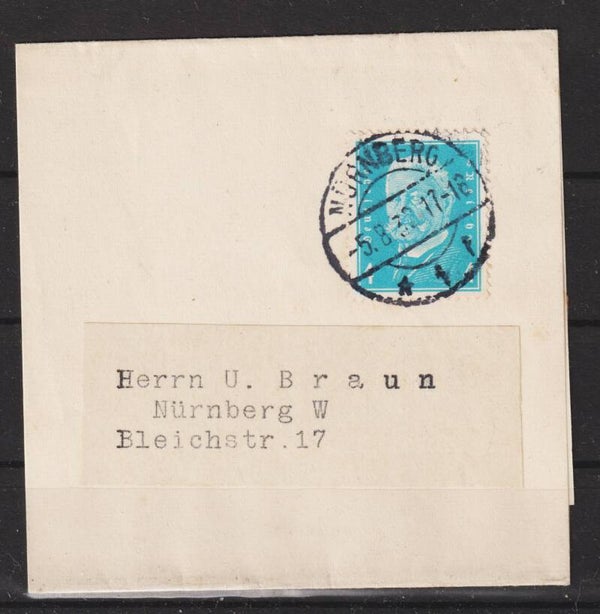 MiNr. 454 auf Zeitungsstreifband NÜRNBERG 5.8.32 (0748)