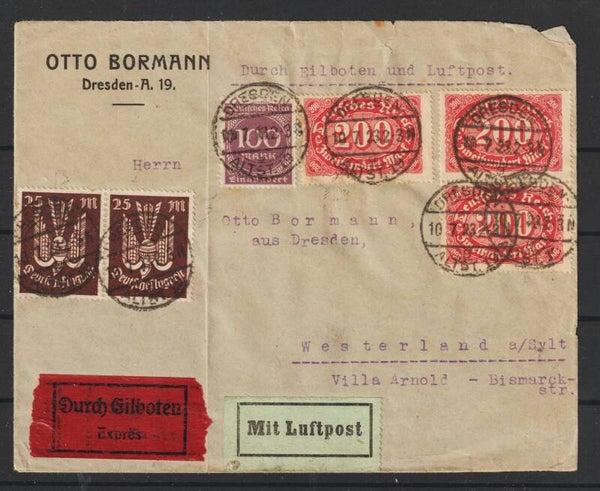 Eilboten Luftpost Brief  DRESDEN 10.7.23  (0748)