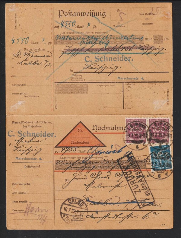Nachnahme Karte LEIPZIG  9.7.23   ( 0748)