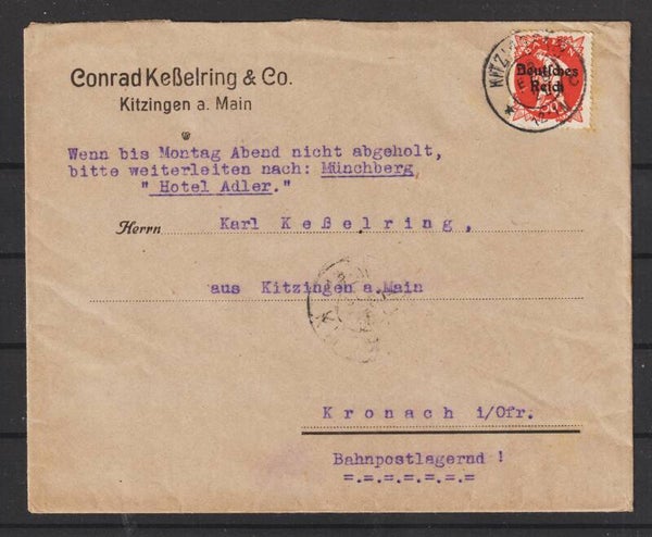 MiNr. 125 auf Brief, KITZINGEN 20.FEB.21 (0751)