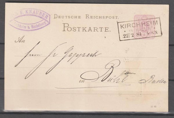 Ganzsache P 12, Kastenstempel Kirchheim 1884  (0751)