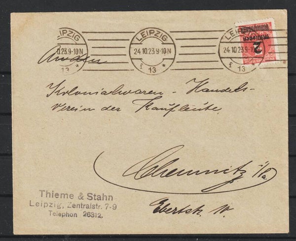MiNr. 312 B EF auf Drucksache LEIPZIG 24.10.23, geprüft (0752)
