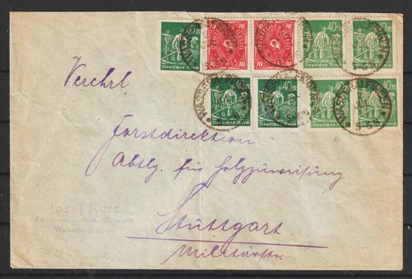 MiNr. 206 (2x), 244 a (3x), 244 b 4x) auf Brief  WASSERALFINGEN  2.JUL.23   (0755)