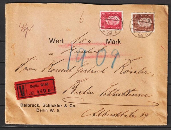 MiNr. 414, 420 auf portogerechten Wertbrief im Ortsverkehr BERLIN 3.11.30 (0756)