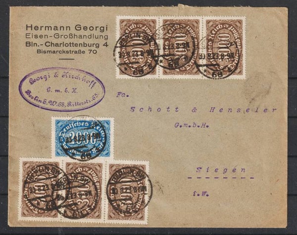 MiNr. 254 a, 254 (6x) auf portogerechten Brief BERLIN 30.8.23  (0756)