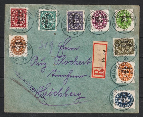 MiNr. D 34, 35, 37, 38, 39,  41, 42, 43, 45 auf R-Brief  (0758)