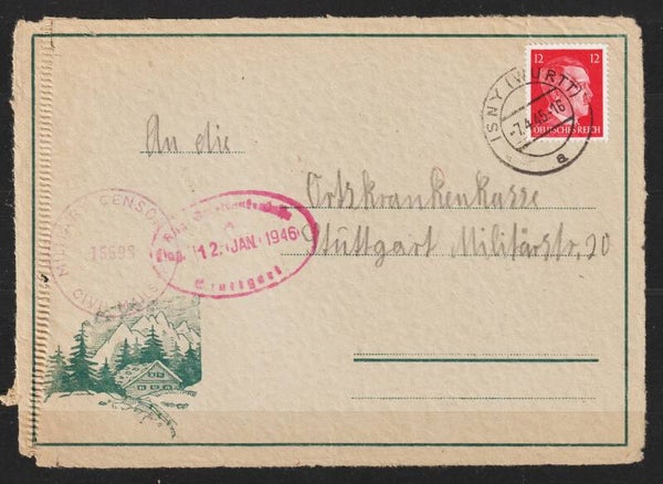 MiNr. 826 auf Brief aus Württemberg vom 7.4.45 (0758)