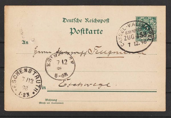 Ganzsache P 32 Bahnpoststempel KASSEL-WALDKAPPEL ZUG 453, 7.12.98   (0759)