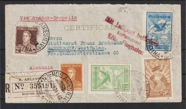 Zeppelin Luftpost Argentinien - Warendorf Westfalen (0762)