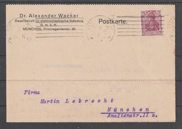 MiNr. 148 II portogerechte Postkarte 16.5.22   (0770)