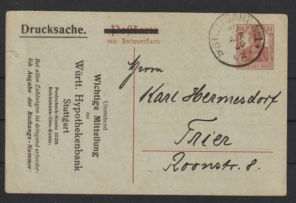 private Drucksachen Ganzkarte, Germania 5 1/2 Pfennig (0772)