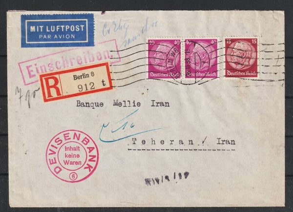 Luftpost R-Brief BERLIN 26.11.38 nach Teheran (0775)