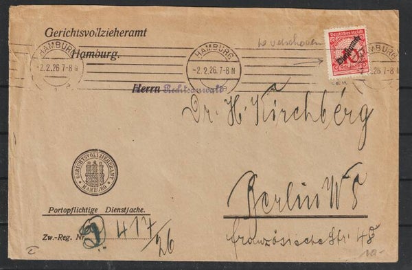 MiNr. D 101 Gerichtsbrief HAMBURG 2.2.26 (0776)