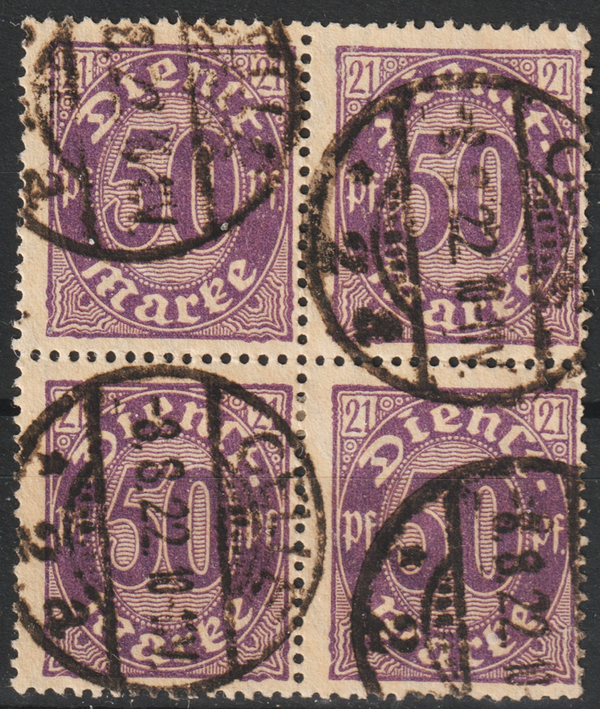 MiNr. D 21 Viererblock gestempelt, geprüft   (0776)
