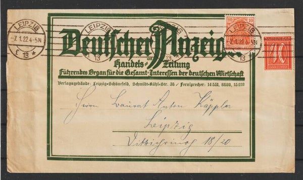 Zeitungs-Streifband "Deutscher Anzeiger, Handels Zeitung"  LEIPZIG 7.1.22  (0778)
