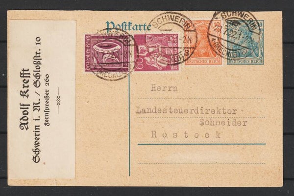 Ganzsache P 120   mit ZuF Schwerin 20.7.22  (0780)