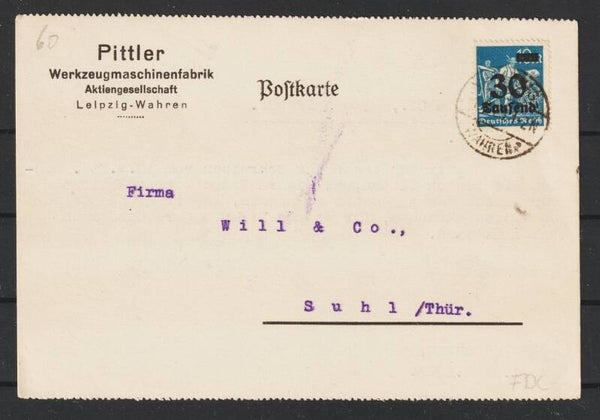 MiNr. 284 EF auf Postkarte, FDC LEIPZIG  1.9.23, Ersttag PP 17   (0781)
