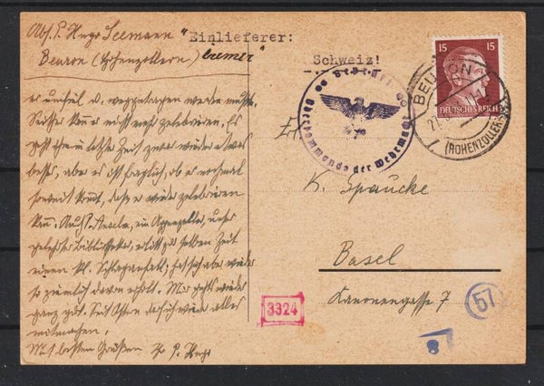 MiNr. 789 auf Postkarte von Beuron nach Basel Schweiz (0784)