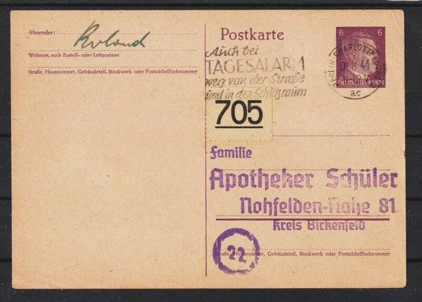 Ganzsachen Karte A. Hitler 6 Pf  (0784)