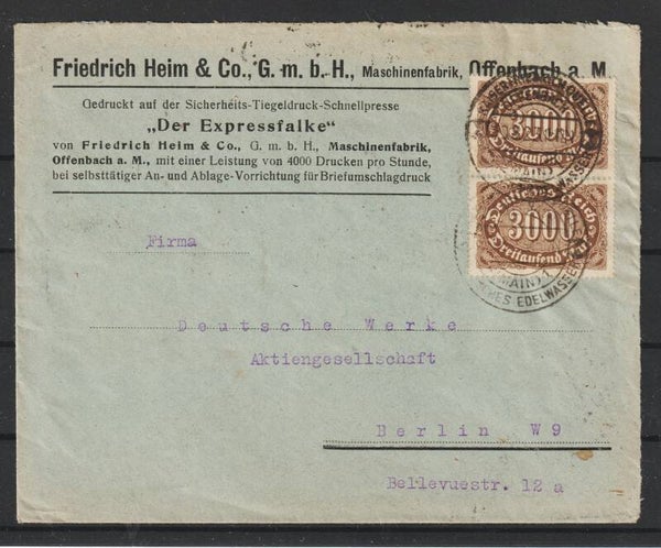 MiNr. 253, 254 (6x) Brief "Friedrich Heim & Co..." OFFENBACH 30.8.23  (0785)