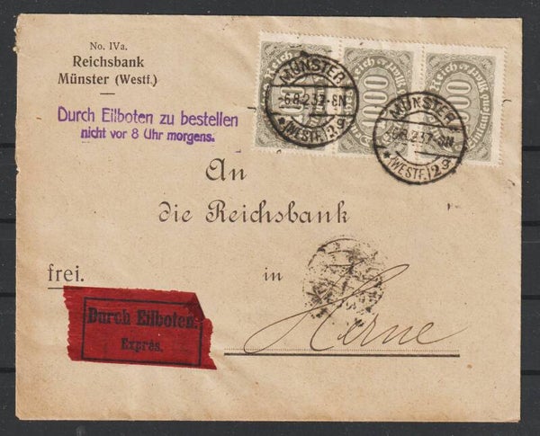 MiNr. 252 auf portogerechten Eilboten Brief  MÜNSTER  6.8.23  (0788)