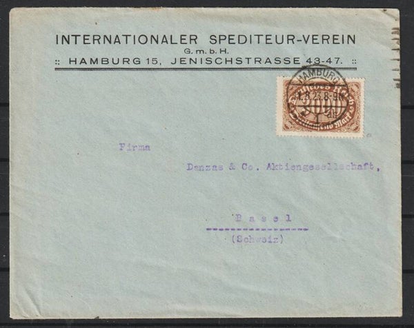 MiNr. 254 a portogerechte EF auf Brief  HAMBURG 1.8.23 Ersttag PP 15  (0788)