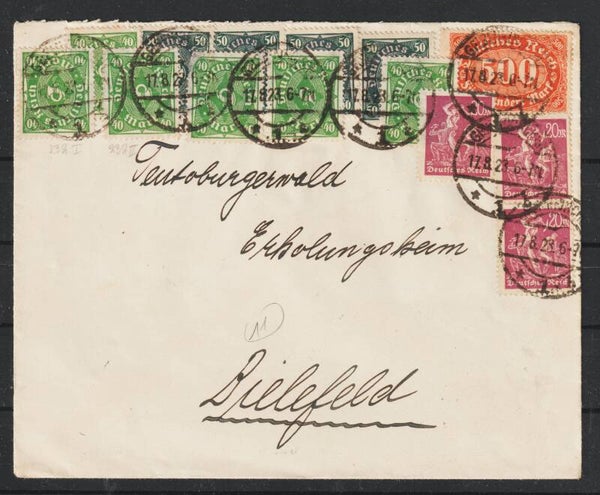 MiNr. 232 W (4x)232 P (2x) 209 (4x), 241 (3x), 223 auf Brief  GELSENKIRCHEN 17.8.23  (0790)