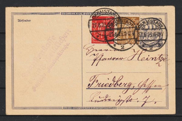 Ganzsache P 150 ZuF MiNr. 240, 242  DARMSTADT 27.6.23  (0792)