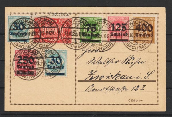 MiNr. 300 u.w. auf Postkarte ZWICKAU (SACHSEN) 13.10.23  (0793)