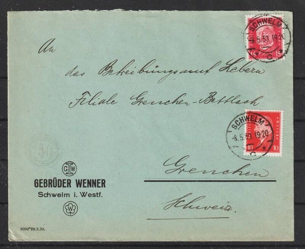 Gebrüder Wenner Schwelm/Westf. in die Schweiz vom 8.5.30 (0800)