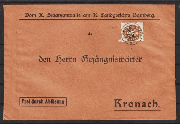 MiNr. D 39  Staatsanwalt Bamberg an Gefängniswärter in Kronach  (0803)