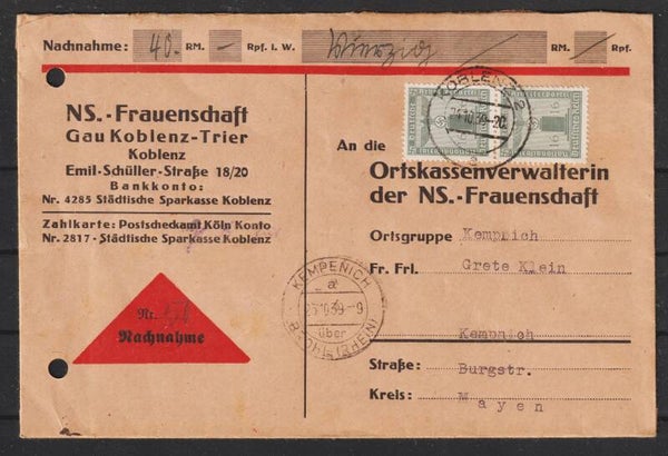 MiNr. D 151 MeF auf Nachnahme NS.- Frauenschaft (0804)