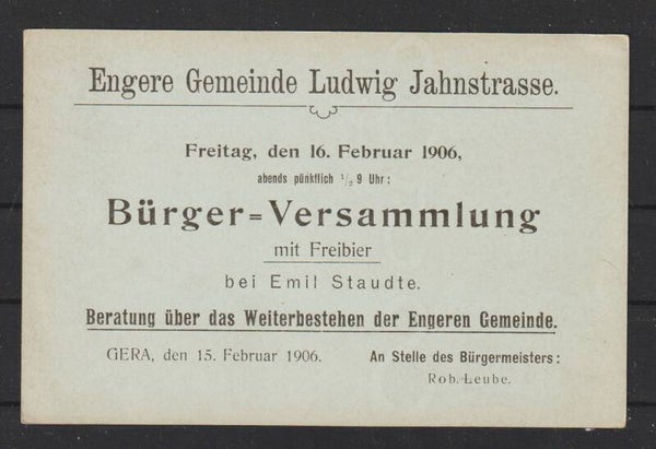 Ganzsache PP "Gemeinde Ludwig Jahnstasse Gera"  (0806)