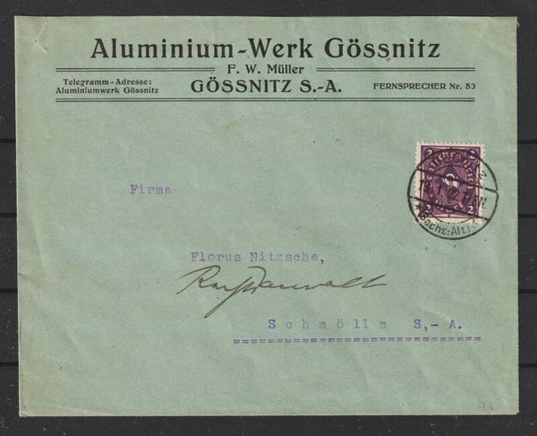 MiNr. 171 portogerechte EF, Aluminium-Werk GÖSSNITZ  19.1.22  (0811)
