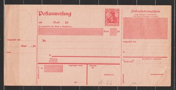 Ganzsache Postanweisung A 33  1910  (0814)
