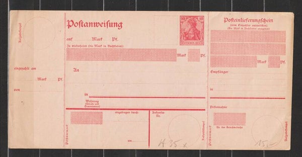 Ganzsache Postanweisung A 35  1910  (0814)