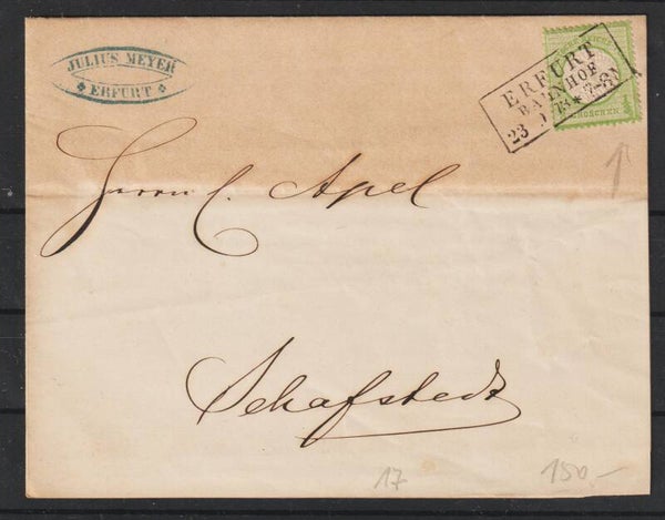 MiNr. 17 Einzelfrankatur, ERFURT BAHNHOF Plattenfehler  (0816)