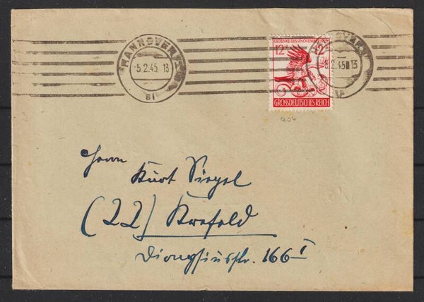 MiNr. 906 Einzelfrankatur auf Brief vom 5.2.45  (0827)