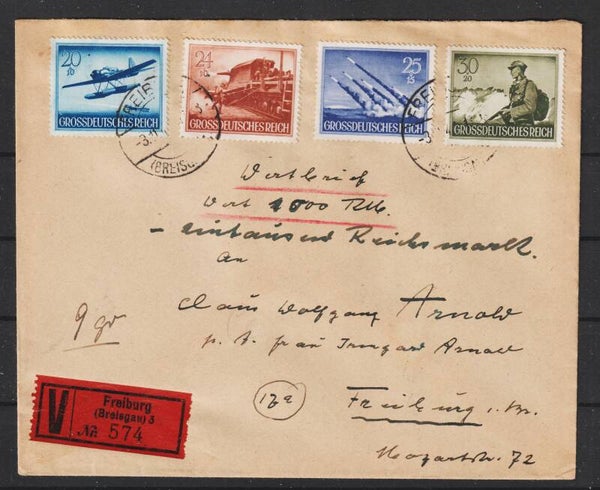 MiNr. 882, 883, 884, 885 auf Wertbrief  (0829)