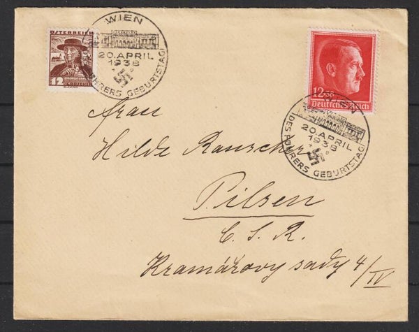 MiNr. 664 mit österreichischer Zusatzfrankatur auf Brief  (0830)