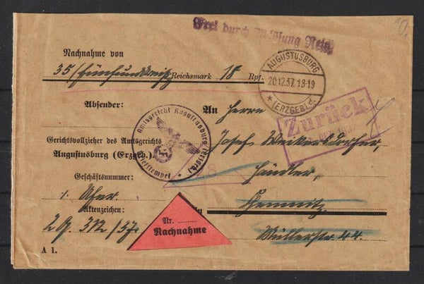 Frei durch Ablösung Reich - Nachnahme Amtsgericht Augustusburg  (0832)