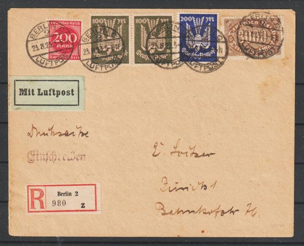 MiNr. 267, 237 (2x) auf portogerechter LUPO R-Drucksache BERLIN 23.8.23, Letzttag PP 15  (0837)