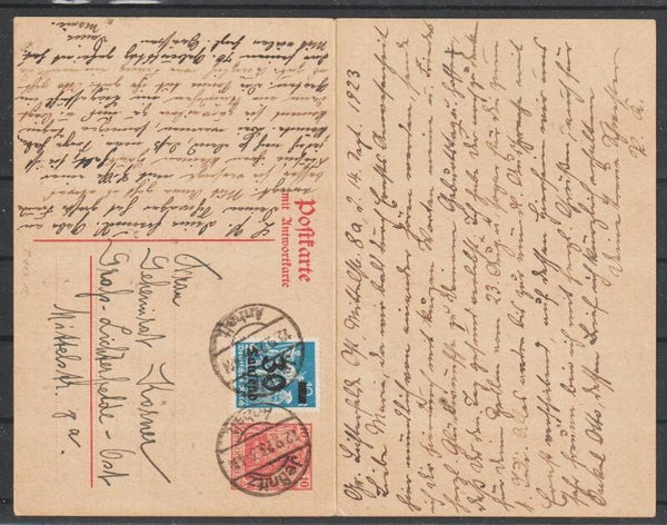 MiNr. 284 auf Doppelkarte BERLIN 14.9.23 / JESSNITZ 22.9.23  (0839)