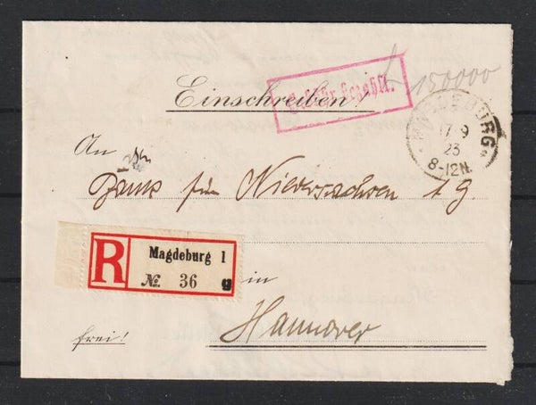 "Gebühr bezahlt" auf R-Brief MAGDEBURG 17.9.23  (0844)
