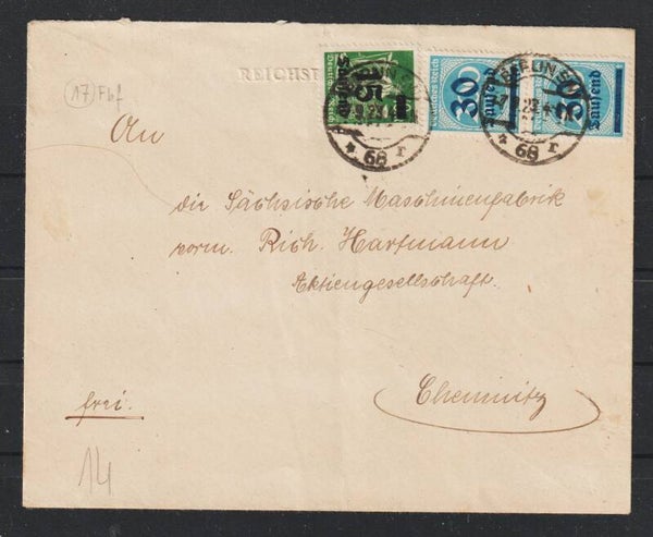 MiNr. 279, 286 auf Brief. "Reichsdruckerei"  BERLIN 7.9.23, Vignette   (0850)