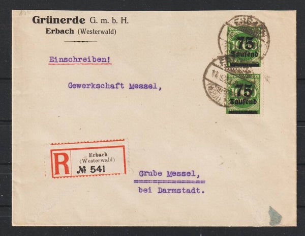 MiNr. 288 MeF R-Brief. "Grünerde G.m.b.H." ERBACH 14.9.23  (0850)